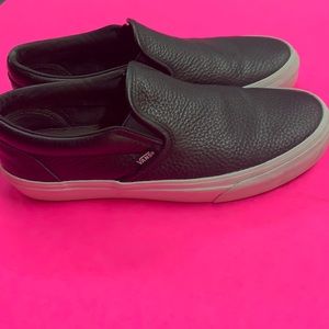 Vans Black Leather Slip-On Flats